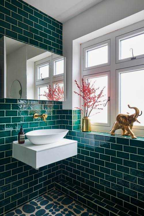 Glossy Drama in Green Subway Tiles