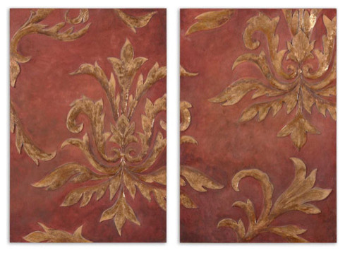 Red and Gold Relief Wall Art