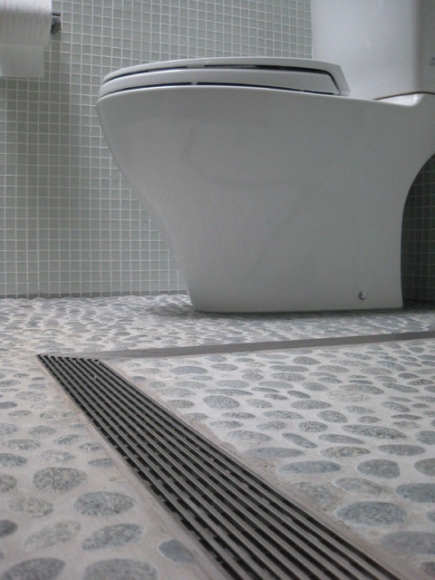 L Shaped Infinity Drain Barrier Free Contemporary Bathroom
