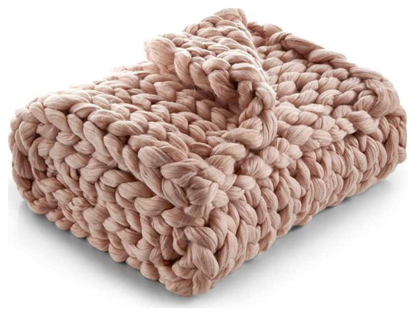 Posh Living Beliz 50"x70" Chunky Knitted Fabric Super Soft Throw in Blush Pink