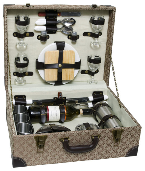 Picnic and Beyond Outdoor Travel Luxury Wooden Picnic Chest Set for 4