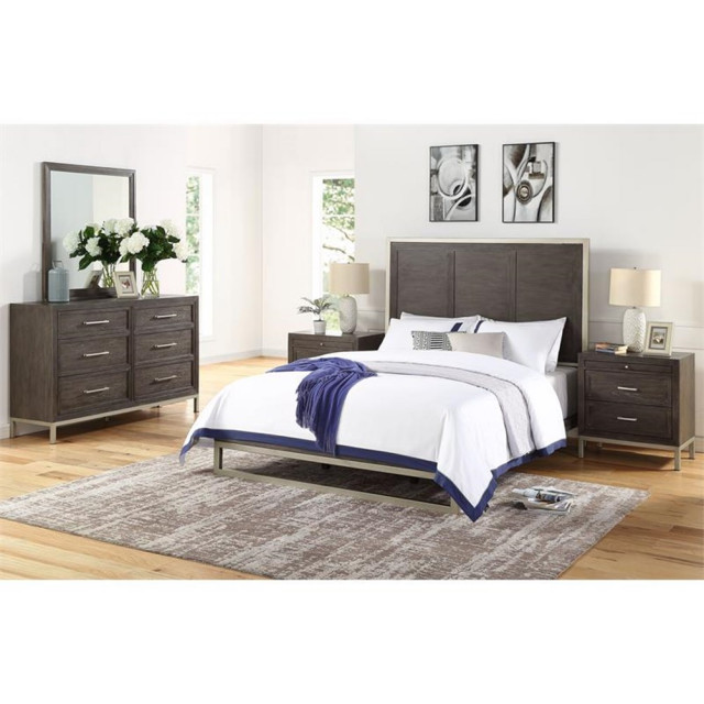 Bowery Hill Modern Walnut Queen Engineered Wood 5Piece Bedroom Set