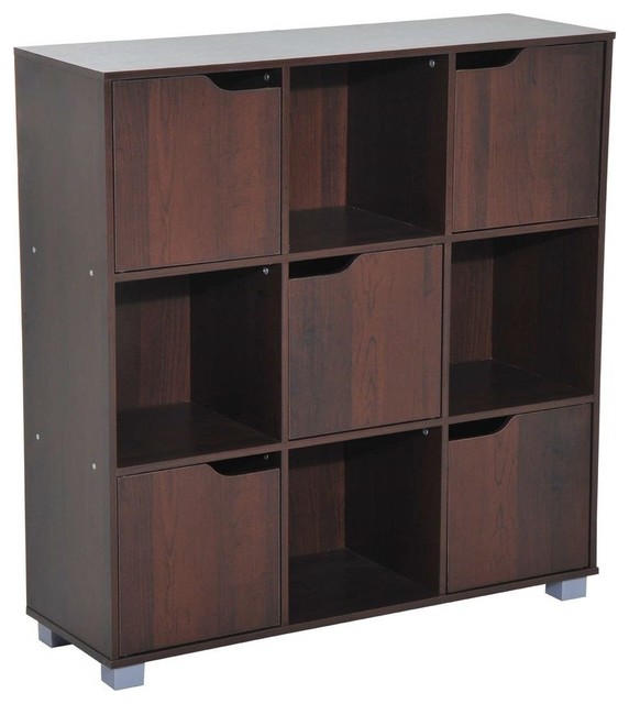 Modern Bookcase Mdf With Doors And Open Shelves Dark Coffee
