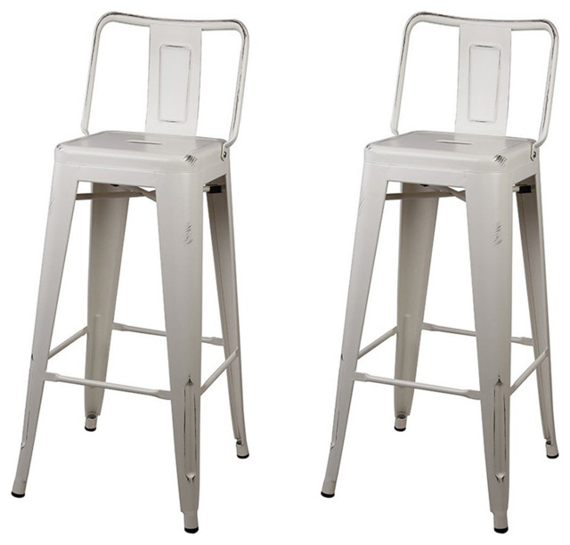 Metal White Bar Stools With Middle Back, Set of 2 Industrial Bar