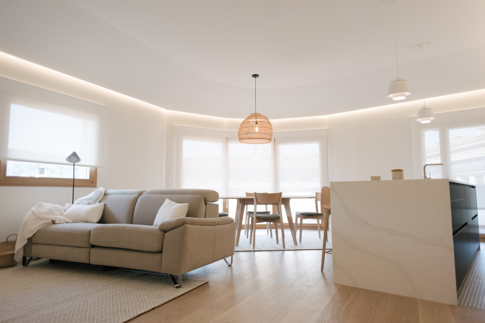 Diseño de salón nórdico de tamaño medio