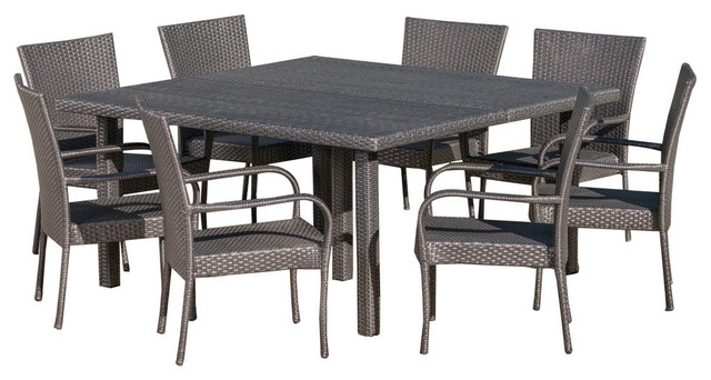 Gdf Studio 9 Piece Fern Outdoor Stacking Wicker Square Dining Set Gdf Studio 9 Piece Fern Outdoor