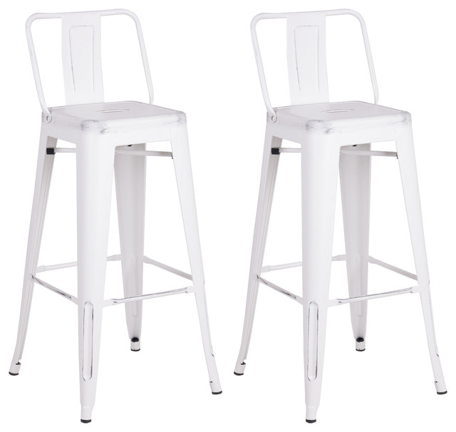 Metal Bar Stools With Back Set Of 2, Distressed White Swivel Bar Stools