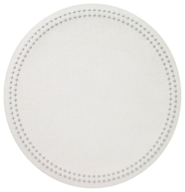 Pearls Round Vinyl Placemats, Antique White/Silver, Set of 4