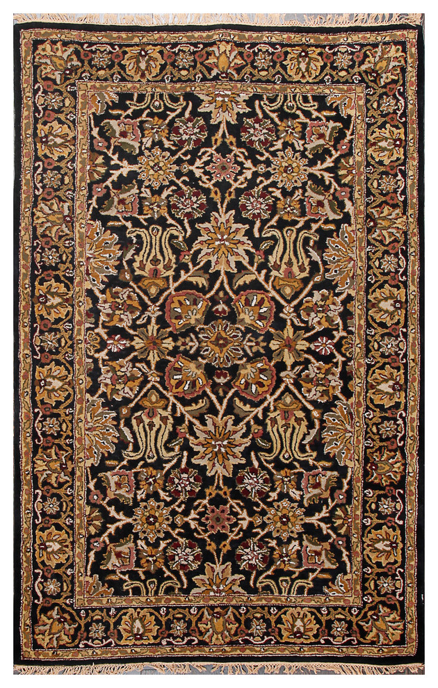 Farsh Persian-Style Hand Made Wool Rug, Black, 19214, 5'x8'