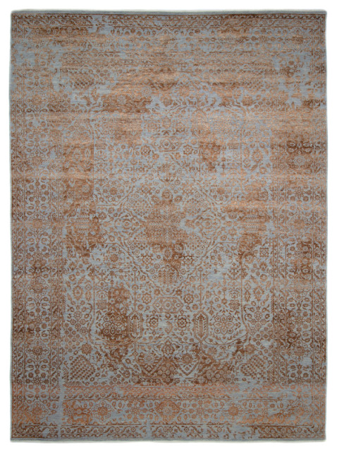 Erase One of a Kind Hand Knotted Runner Rug, Brown, 9'1"x12'2"