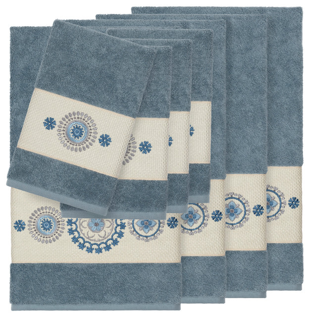 Isabelle 8 Piece Embellished Towel Set, Bath Towel 27" x 54" / Hand