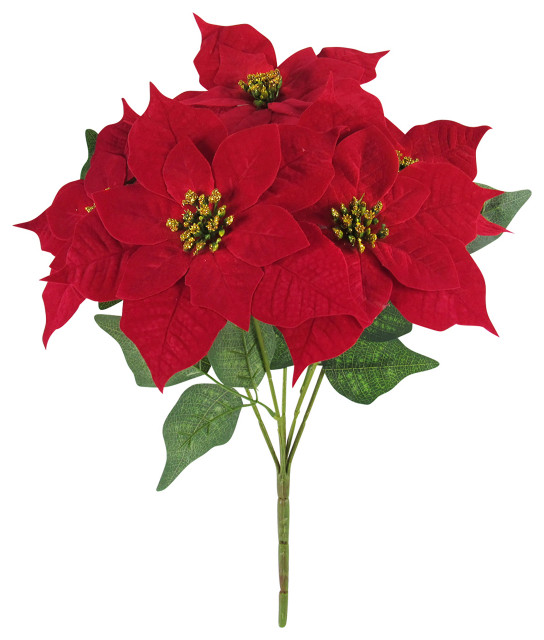 Set of 2 Red Artificial Poinsettia Christmas Flower Stems Bush Bouquet ...