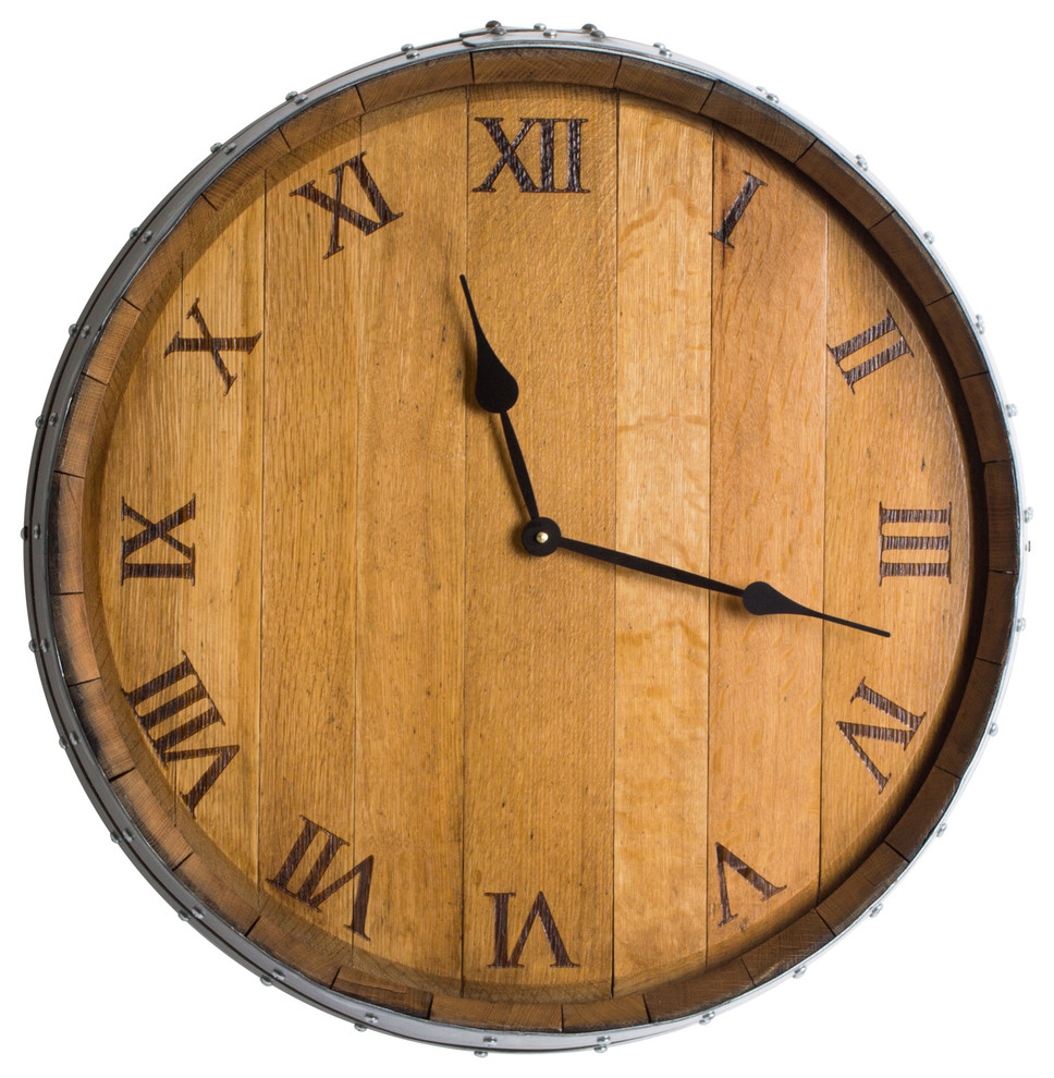 Wine Barrel Head Clock, Twelve Roman Numerals Industrial Wall