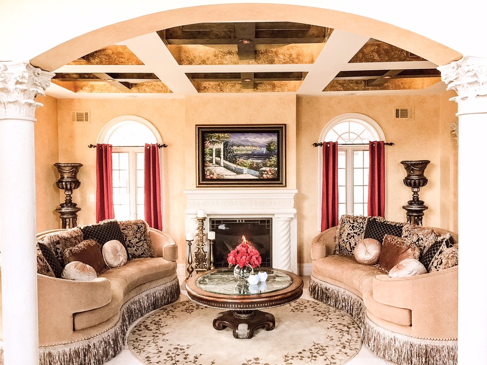 Example of a tuscan living room design in New York