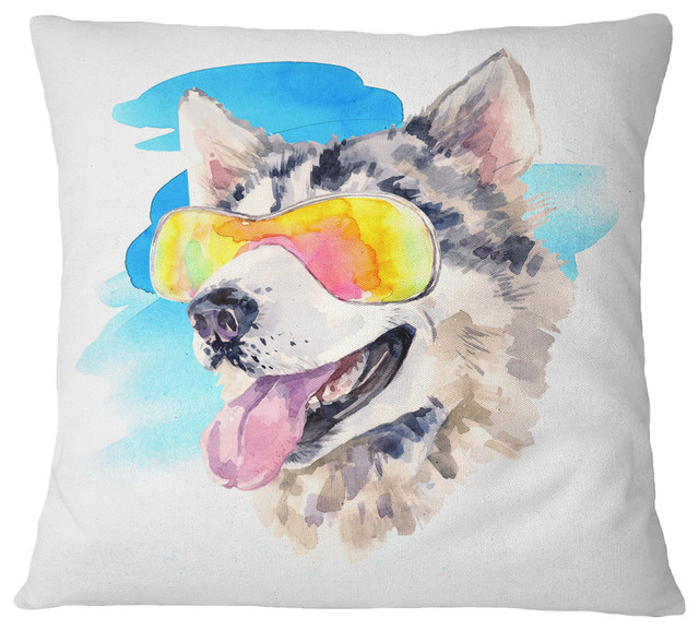 Siberian Husky Dog in Sunglasses Animal Throw Pillow, 16"x16"