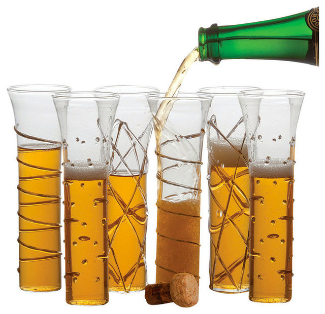 Razzle Dazzle Assorted Stemless Flutes, 6-Piece Set, Gold