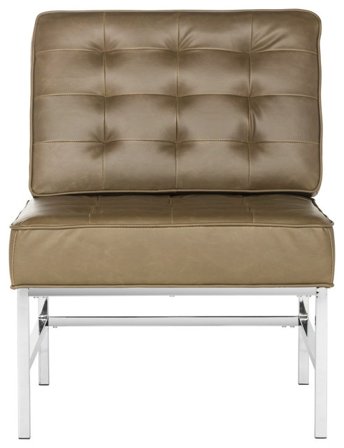 Ansel Modern Tufted Leather Chrome Accent Chair Antique Taupe