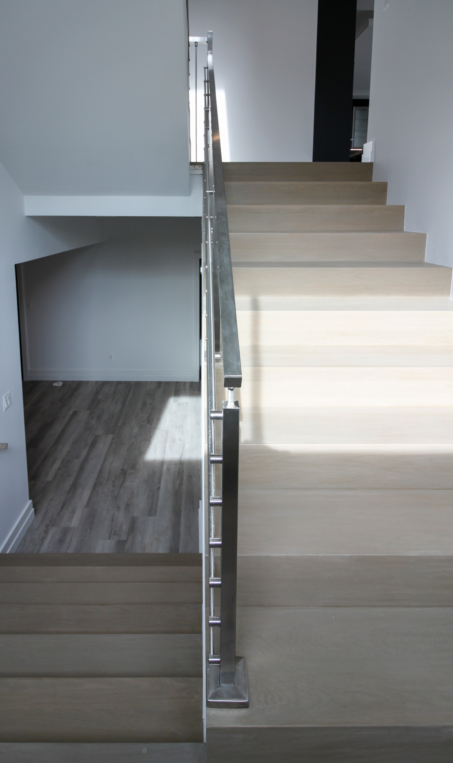 75_Modern Stairway: White O 75_ak & Stainless Steel Balustrade, McLean VA 22101
