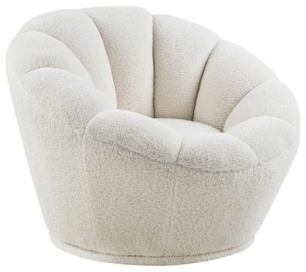 Unique Accent Chair, Round Faux Sheepskin Seat With Channeled Stitching
