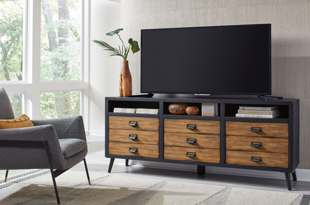 MidCentury 60" TV Console, Entertainment Stand, Fully Assembled, Black