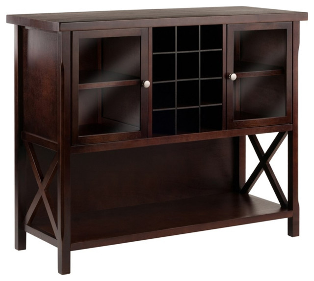 Winsome Xola 2 Door Transitional Solid Wood Wine Rack Buffet Table in
