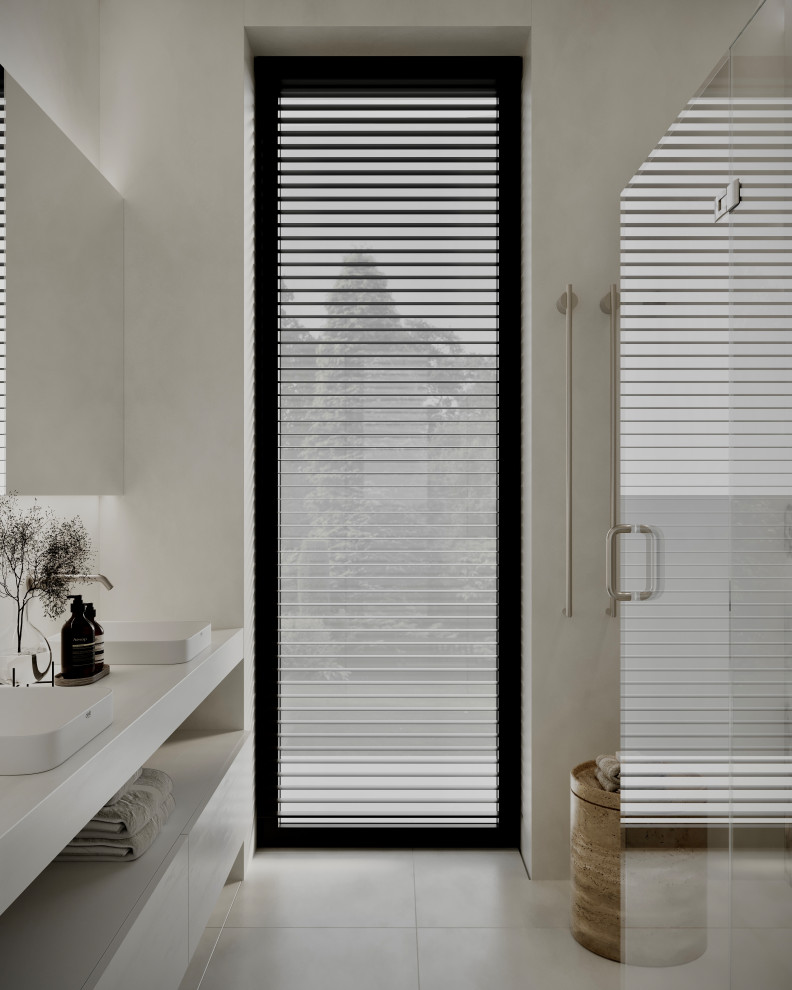 Проект санузла, выполненного в рамках мастер-спальни в загородном доме