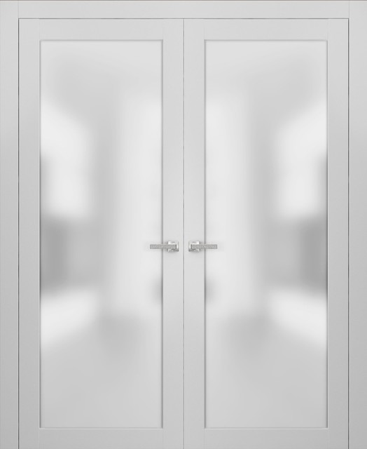 French Double Doors 60 X 80 Frosted Glass Planum 2102 White Silk