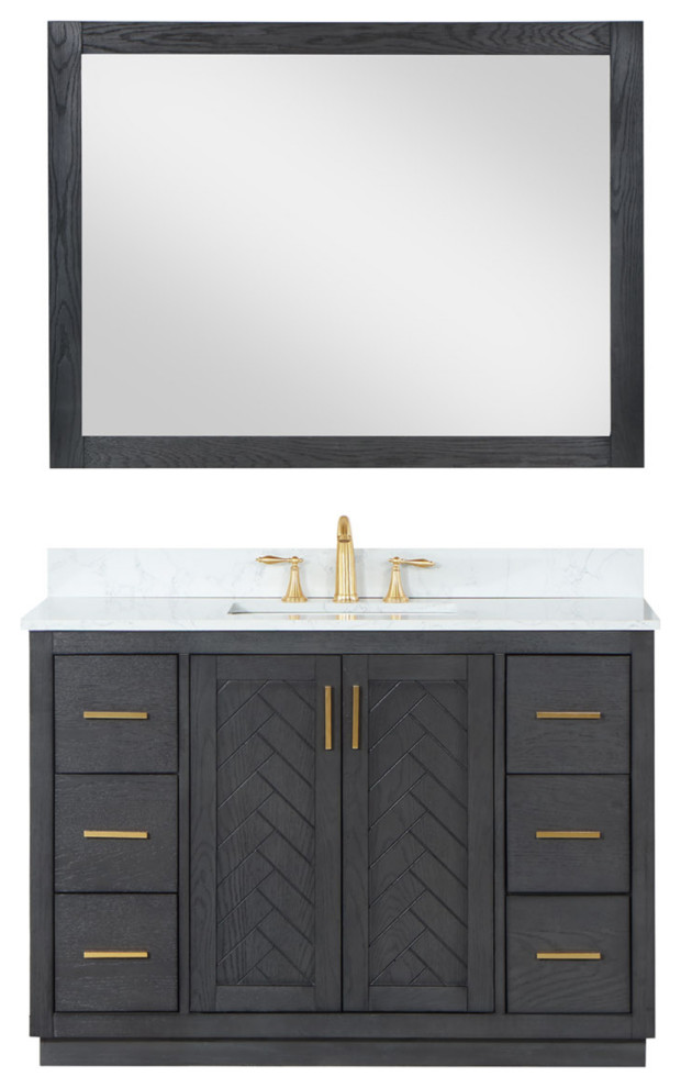 Gazsi Brown Oak Bathroom Vanity Set, 48" Transitional Bathroom