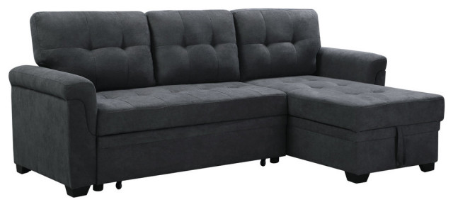 Lucca Reversible Sectional Sleeper Sofa, Black Leather Sectional Sleeper Sofa