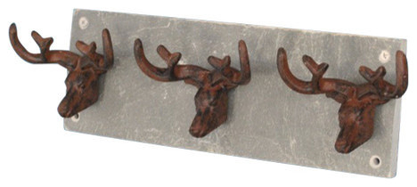 Fallen Fruits Cast Iron and Slate Stags Head With Antler Hooks