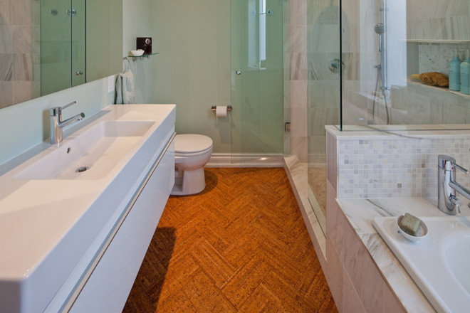 Example of a transitional cork floor bathroom design