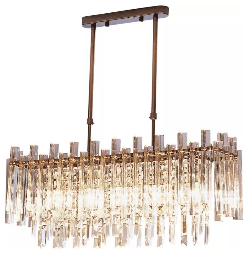 Gold/chrome rectangle crystal ceiling chandelier for living room, dining room, Chrome, Dimmable, Warm Light