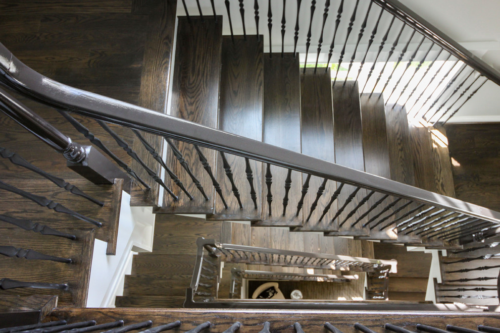 Staircase - large transitional wooden l-shaped mixed material railing staircase idea in DC Metro with painted risers