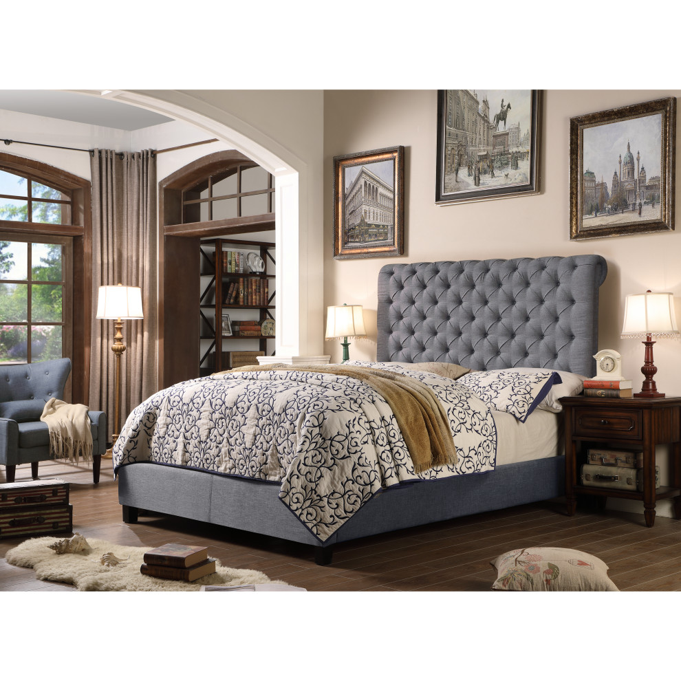 Alexis Chesterfield Tufted Upholstered Platform Bed, Twin, Gray, Twin