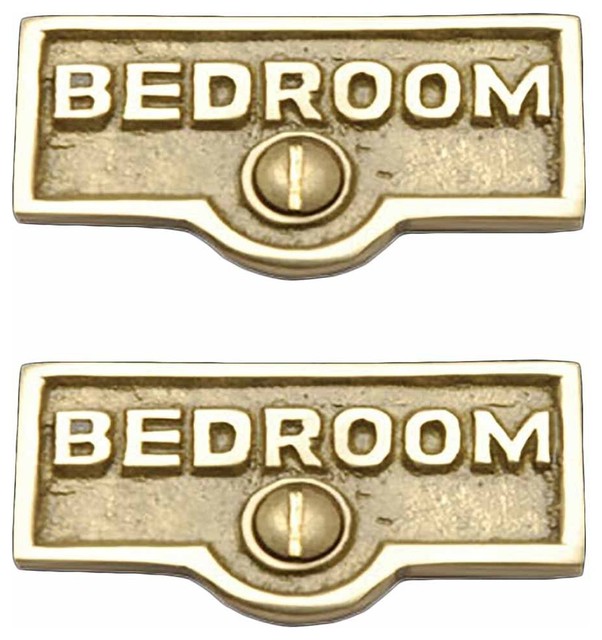 2 Switch Plate Tags Bedroom Name Signs Labels Lacquered Brass