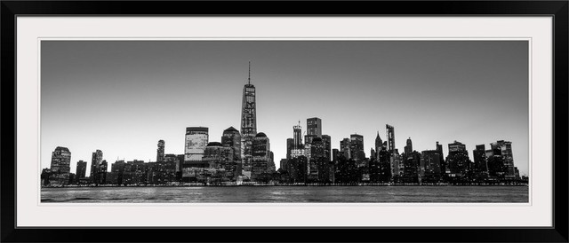 New York Skyline At Night Black & White Wall Home Decor Poster & Canvas Pictures 
