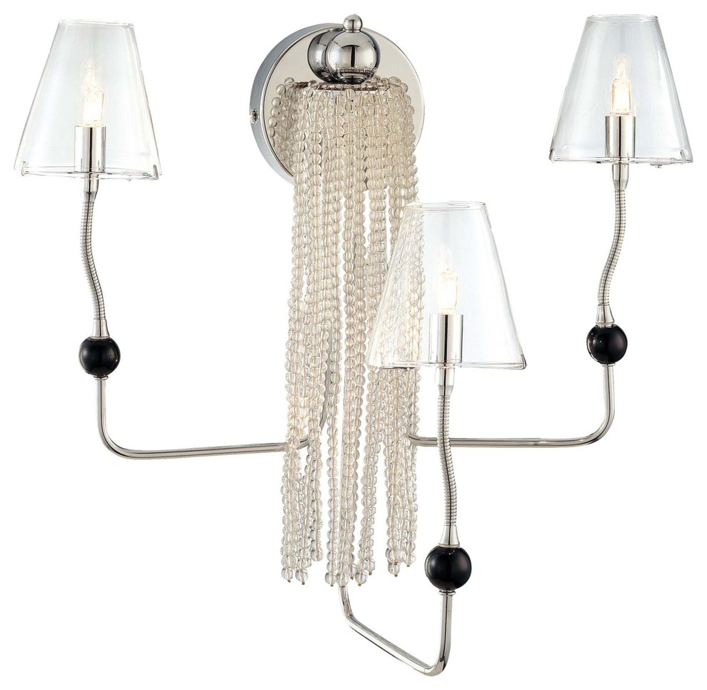 Families Chrome Five-Light Wall Sconce with Beads and Flexible Arms with Clear G