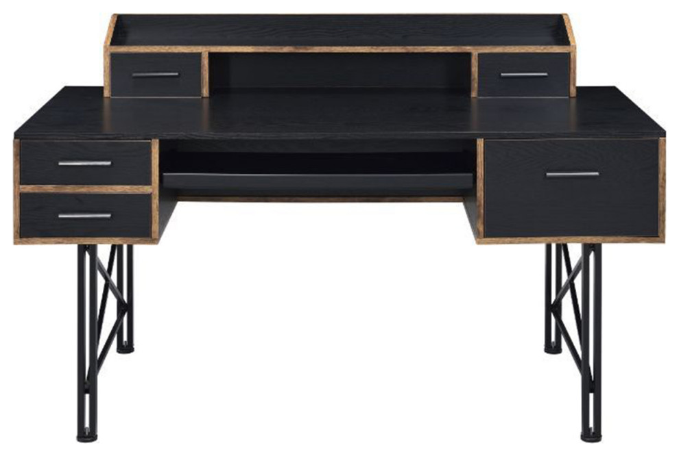 5 Storage Drawers Computer Desk, Weathered Oak and Black Industrial