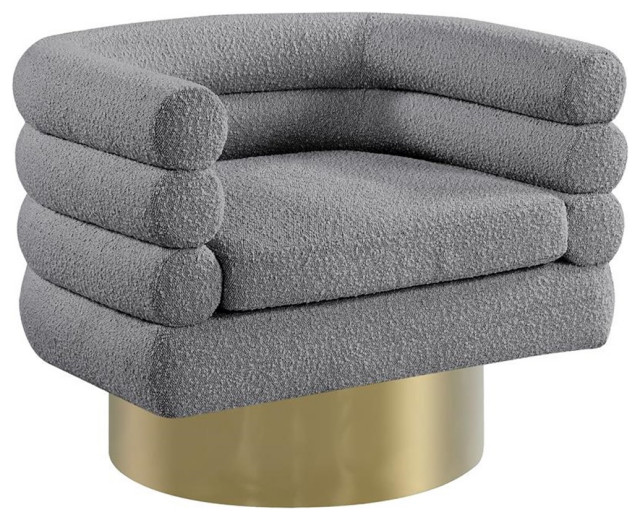 Pemberly Row Contemporary Boucle Fabric Swivel Accent Chair in Gray ...