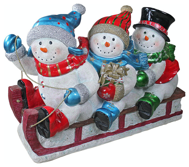 Illuminated Snowmen On Sled Statue Traditional Holiday Accents And Figurines by Design