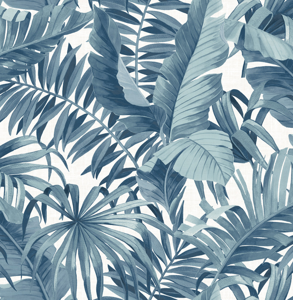 Alfresco Navy Palm Leaf Wallpaper, Bolt