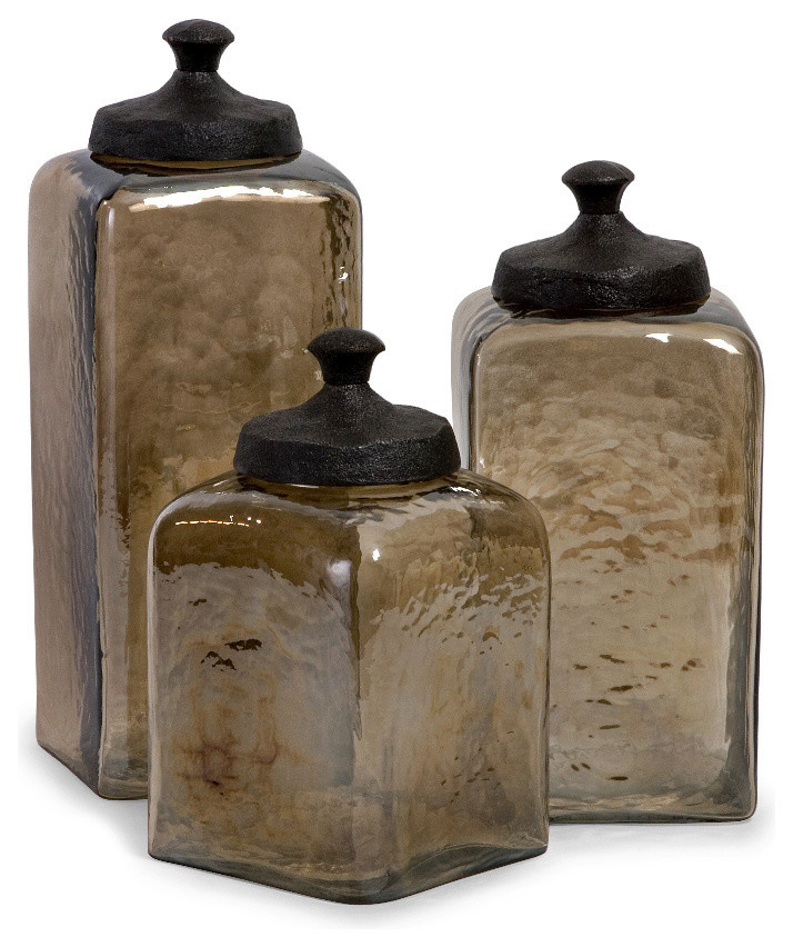 Square Brown Luster Canisters, Set of 3