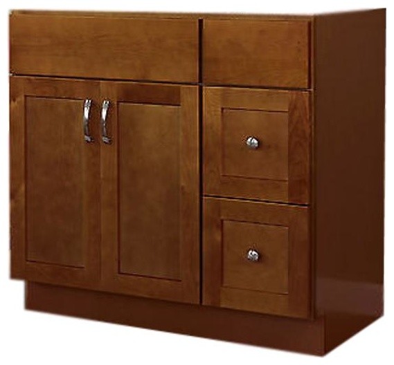 JSI Amesbury 42" 2Door Brown Single Vanity With 2 Right Drawers Transitional Bathroom