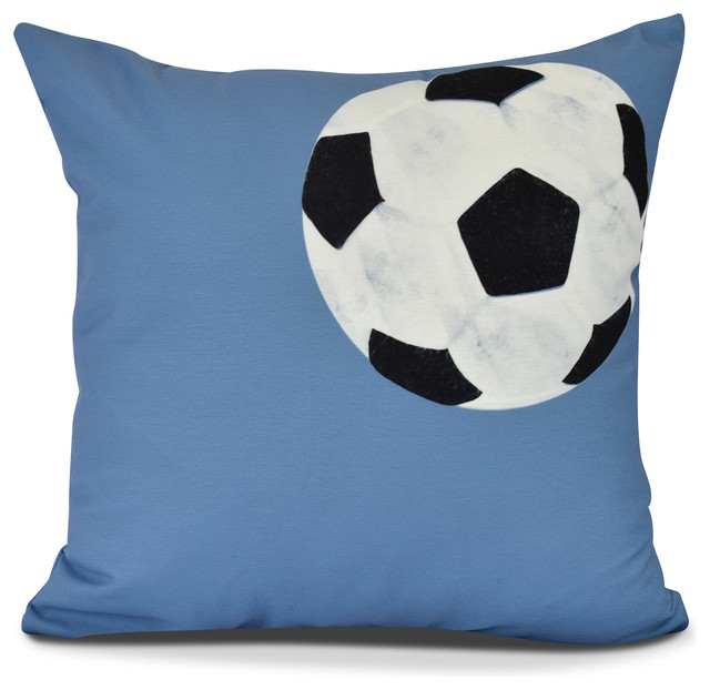 Soccer Ball, Geometric Print Pillow, Blue Contemporary Decorative