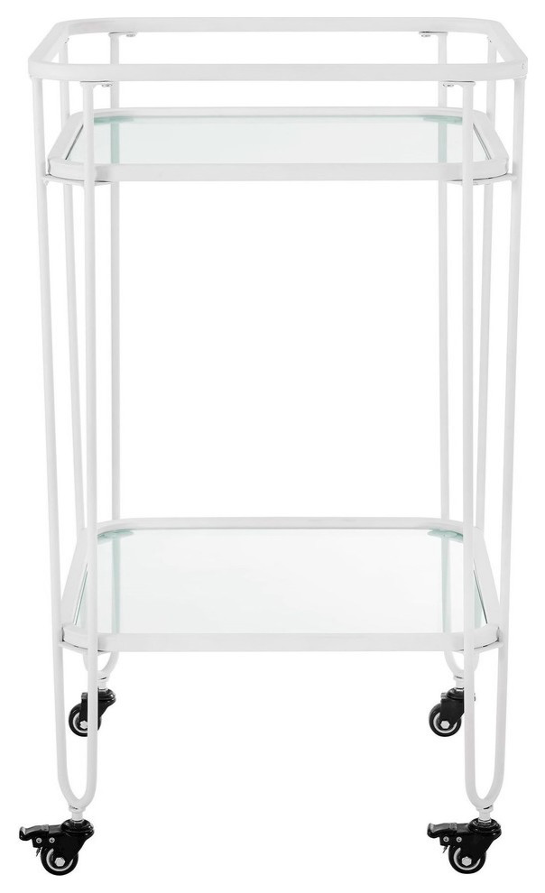35" Metal and Glass Bar Cart, White
