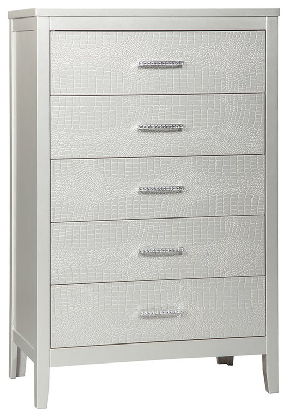 Ashley Furniture Olivet 5 Drawer Chest in Silver Transitional