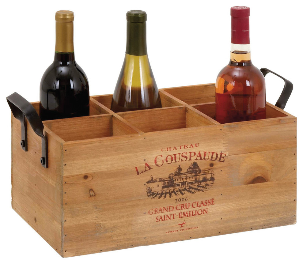 6 Wine Bottle Rack Carrier with Carrying Handle Galvanized Tin Metal