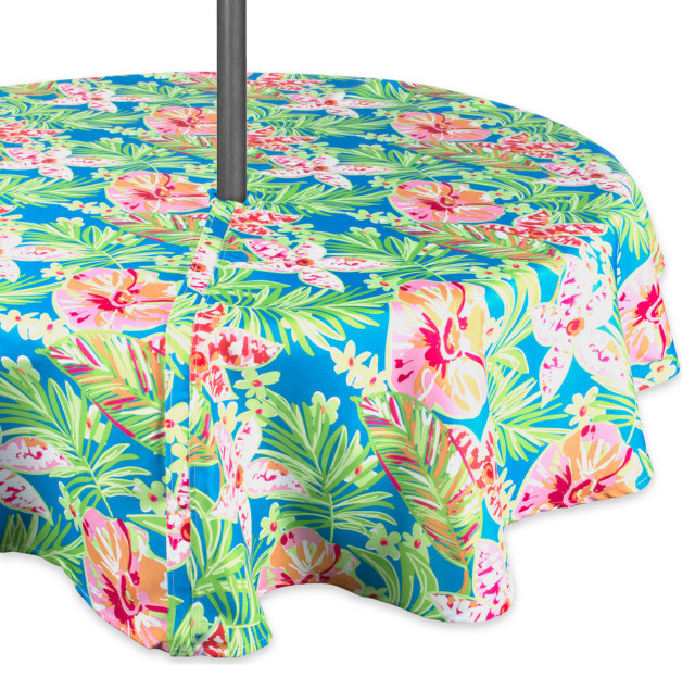 DII Summer Floral Outdoor Tablecloth With Zipper 60 Round Tropical