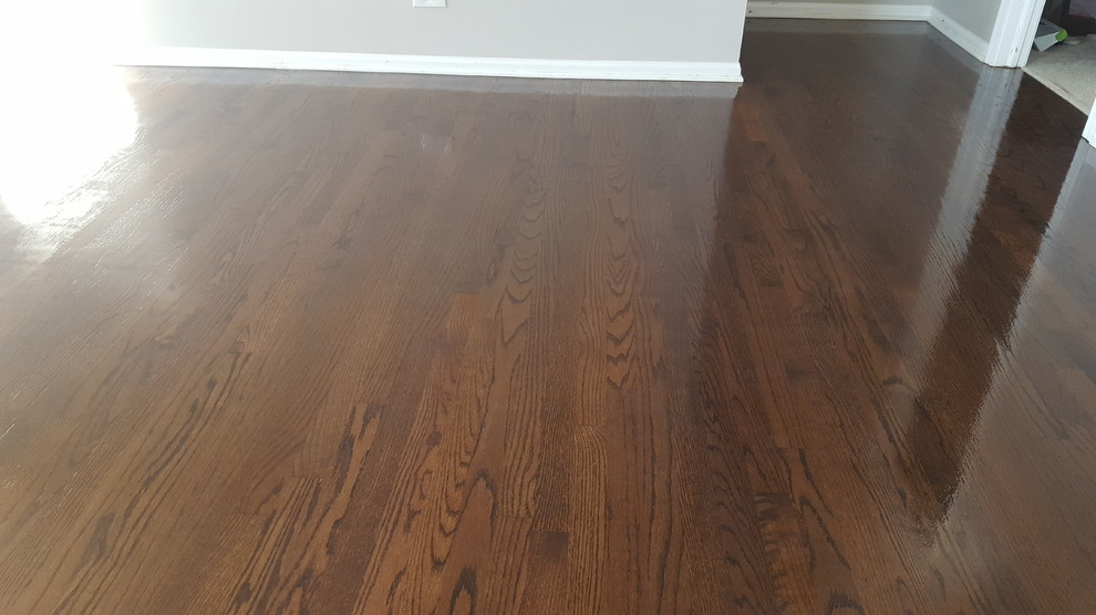 2 and 1/4 red oak , spice brown  stain and Loba 2k Supra Satin finish