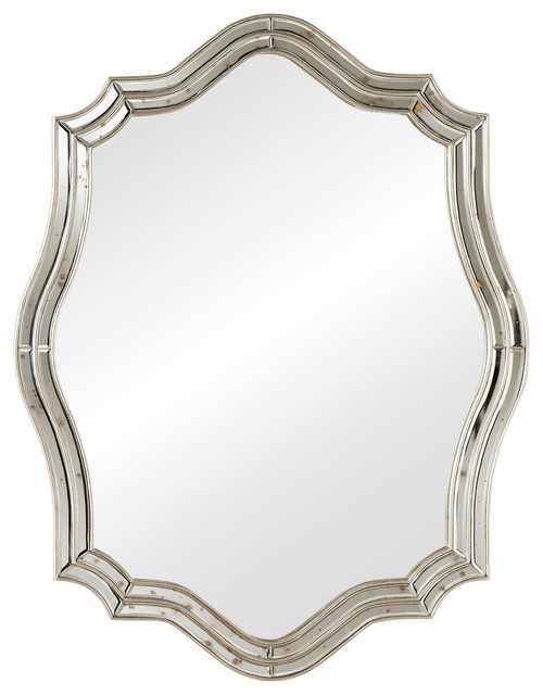 Delmore Art Deco Antique Silver Accent Wall Mirror Mediterranean